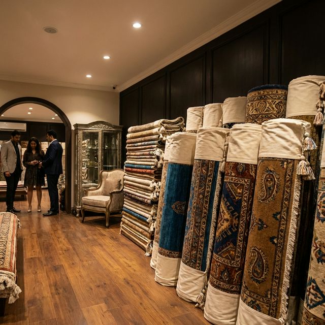 Indian carpet manufacturing - artisan hand-knotting carpet